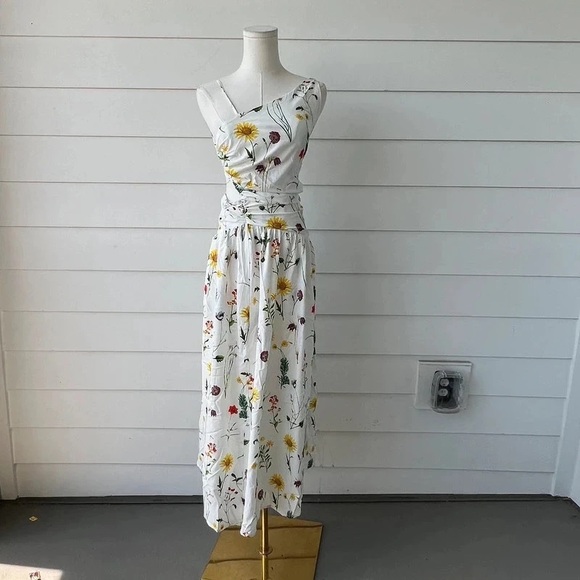 Dresses & Skirts - White Floral Wrap Maxi Dress - Yellow & Multicolor Print